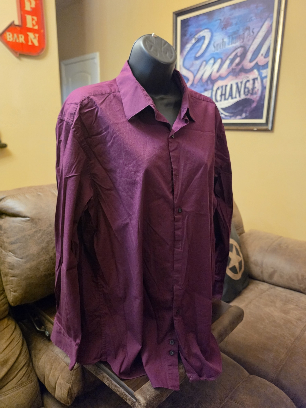 Alfani Men's Long-Sleeve Dress Shirt - Plum Sz LARGE STRETCH SLIM FIT